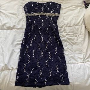 Blue sequin mini dress